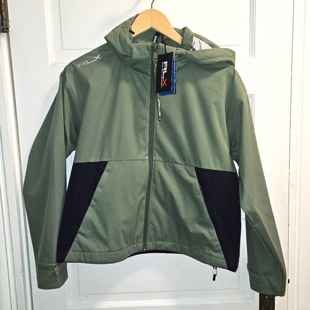 RLX Ralph Lauren Golf Packable Water-Repellent Hooded Jacket SM Green $268-